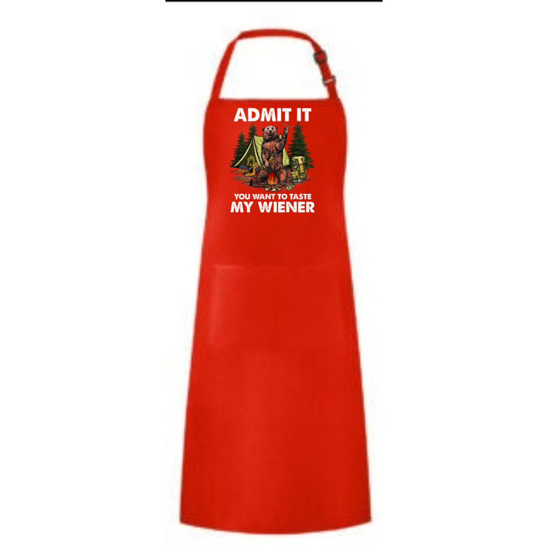 a red apron with a picture of a dragon on it