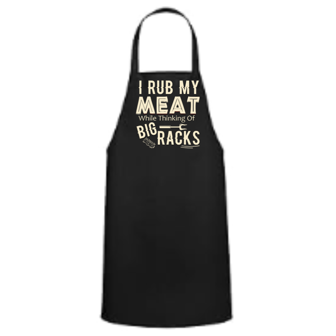 a black apron with words on it