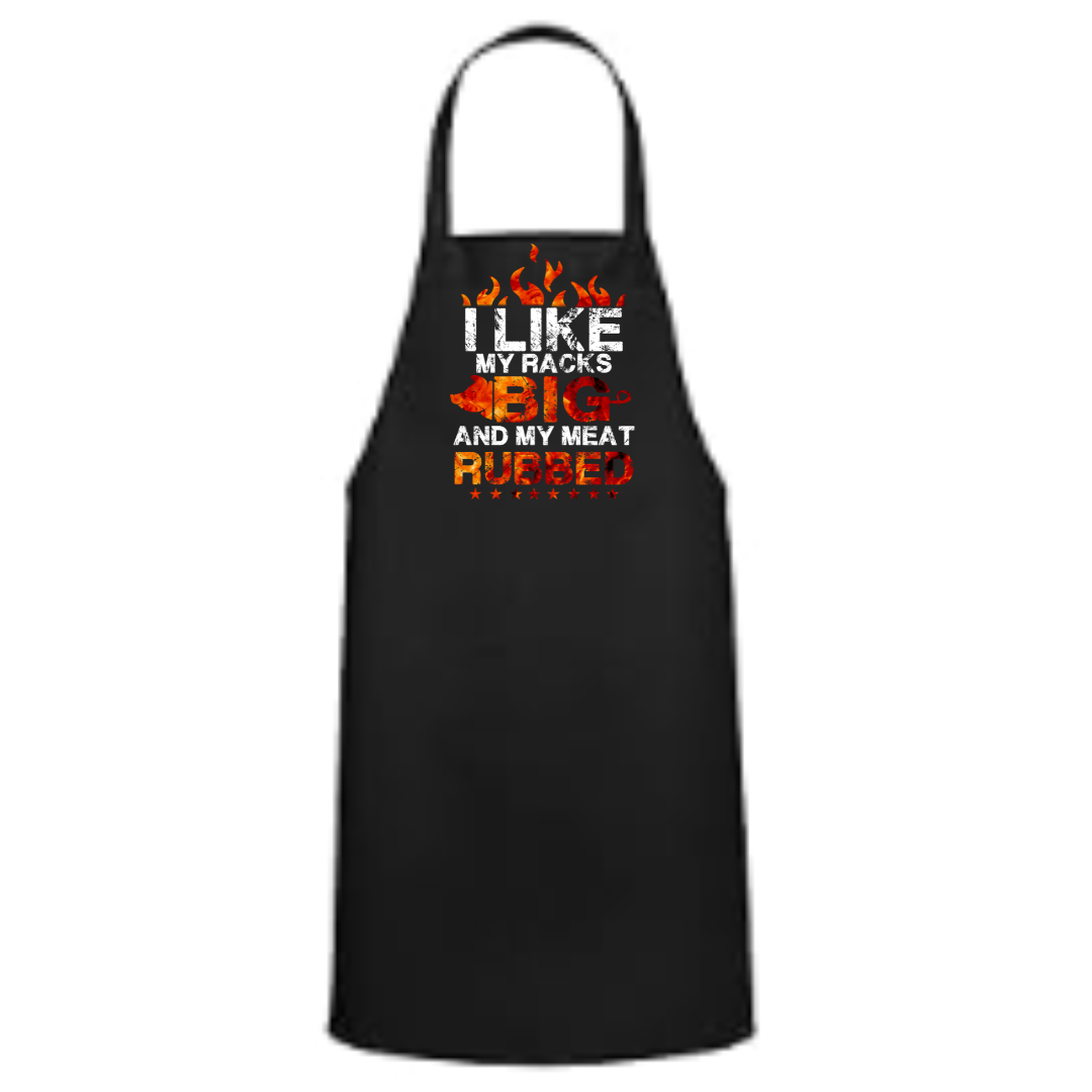 a black apron with the words i like being a firefighter and my meat is